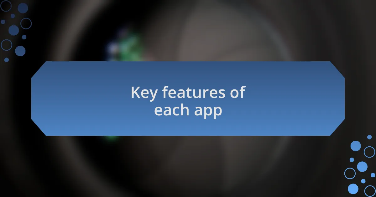 Key features of each app